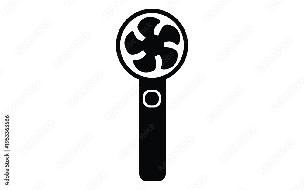 Obraz premium handheld fan icon, black and white vector illustration of portable cooling device concept