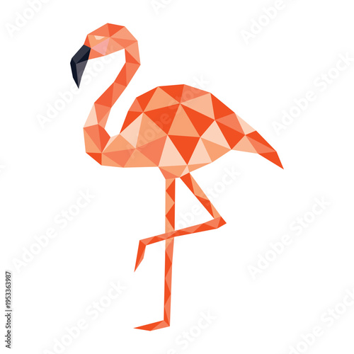 polygonal low poly flamingo standing with one leg vector