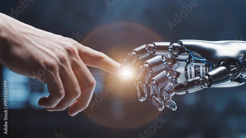 Human hand and robotic hand touching