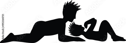 Loving silhouette of a father lying down playing with his baby son on white background capturing parenthood bonding family love and childhood development