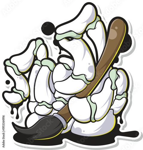 Skeleton Artist Hand Holding Paintbrush Urban Streetwear Vector