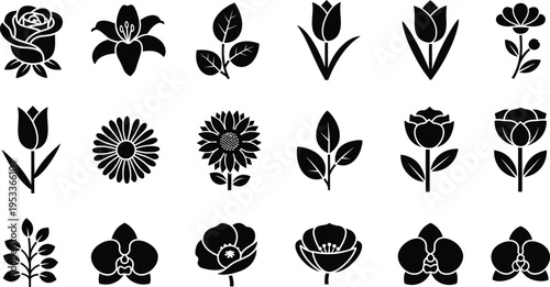 Black and white floral flowers silhouettes 1