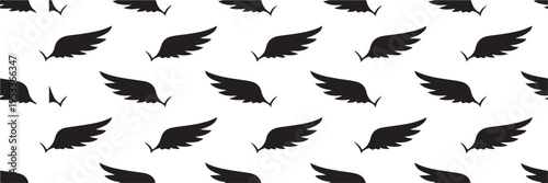 Pattern of stylized black angel wings on transparent background repeat graphic for design and decoration elements abstract theme