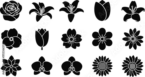 Black and white floral flowers silhouettes 7