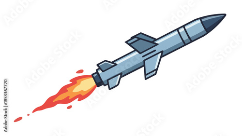 Flying Missile Rocket with Fire Exhaust