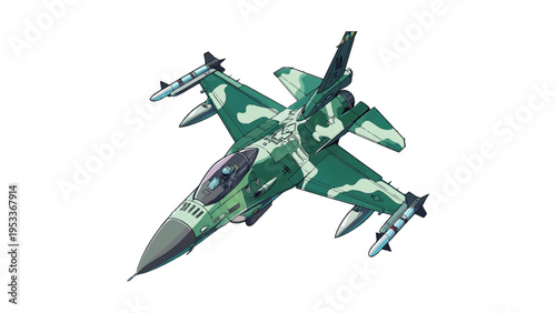 Modern Fighter Jet Illustration with Green Camouflage Pattern