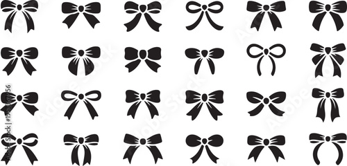 Collection of decorative bows and ribbons isolated on grey background vector set