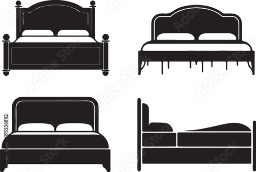 Set of different bed silhouettes isolated on transparent background vector graphic