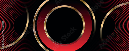 Dark abstract background with overlapping layers and luxurious and elegant golden geometric line effect decoration. Modern graphic design concept for cover, website, brochure, card and banner. EPS. 3