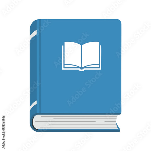 Blue hardcover book with an open book icon on the cover