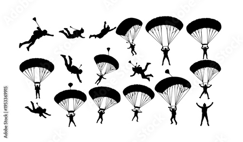 Parachute Skydiving Silhouette Collection – Extreme Sports Freefall Vector Set