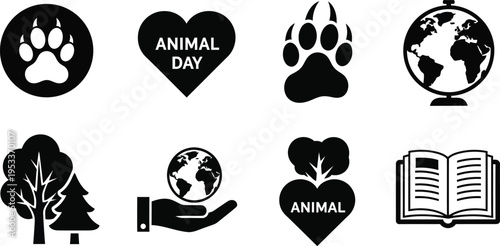 Animal day silhouette icons featuring animals earth and conservation