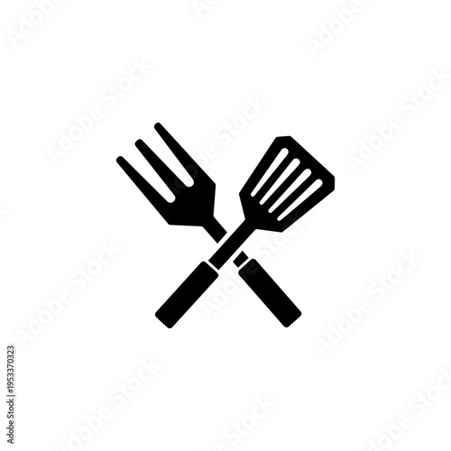 Crossed spatula and fork symbol representing food preparation Vector illustration