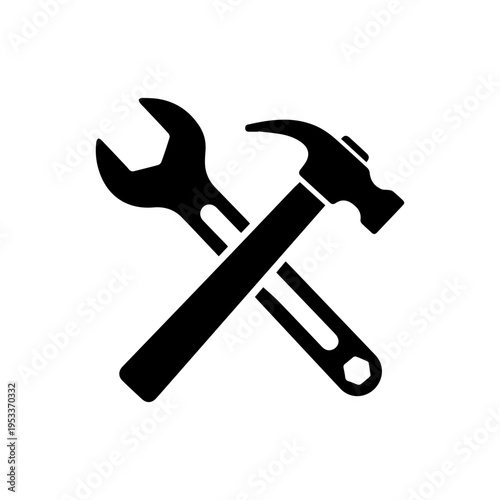 Crossed wrench and hammer icon for repair and maintenance work Vector illustration