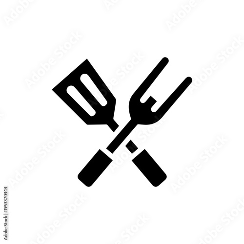 Crossed spatula and fork icon for cooking and kitchen tools Vector illustration