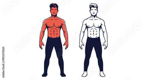 Comparison of two athletic male figures with muscular physiques representing fitness goals and body transformations.