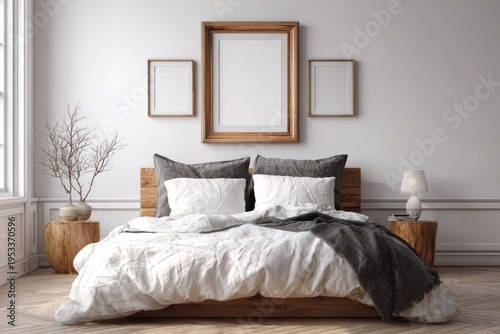Cozy bedroom with natural wood accents and a minimalist aesthetic.
