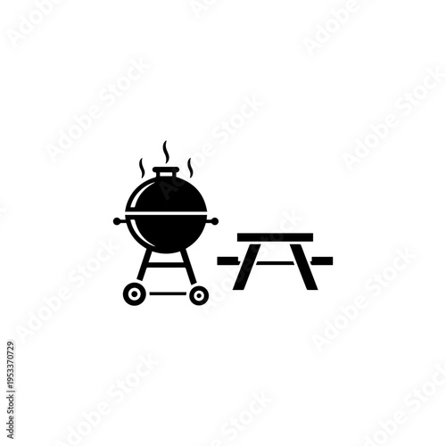 Outdoor barbecue grill setup cooking equipment simple icon style Vector illustration