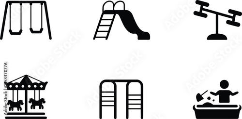 Silhouette icons of playground and amusement park attractions