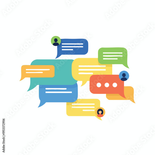 Cluster of colorful chat bubbles, conveying conversation and connection