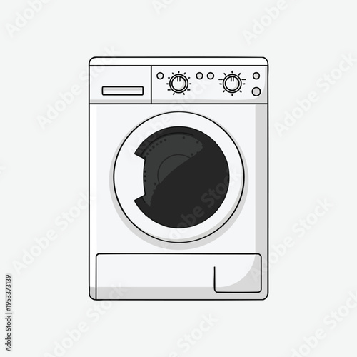 Minimalist illustration of a front-loading dryer with a circular door and control panel