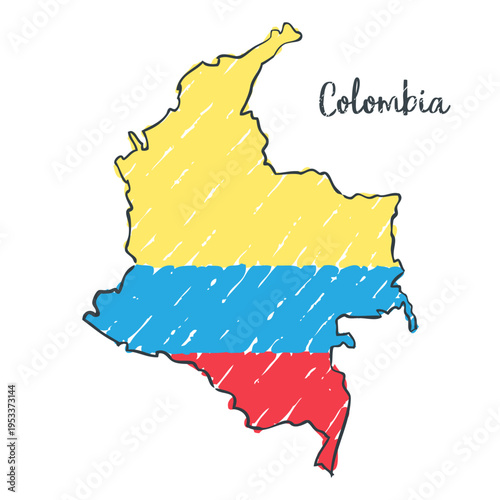 Colombia Map Sketch - hand drawn Colombian flag illustration
