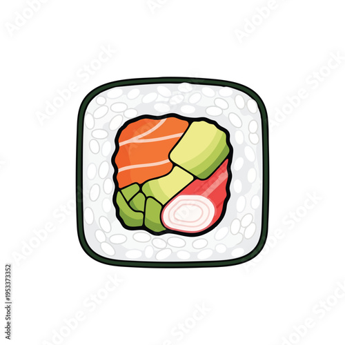 Square sushi roll with salmon, avocado, and crab stick filling