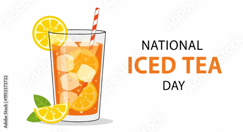 Refreshing glass of iced tea with lemon slices on national iced tea day celebration