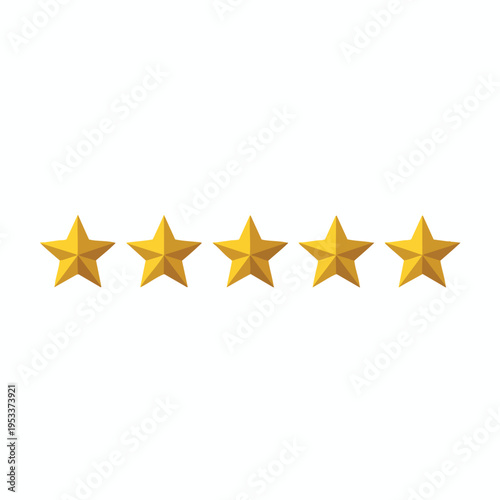 Five golden stars arranged in a row on a white background