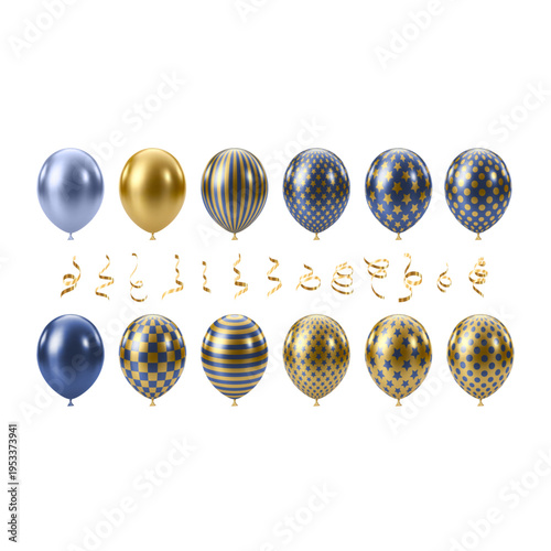 Blue Gold balloon. Luxury realistic balloons set.