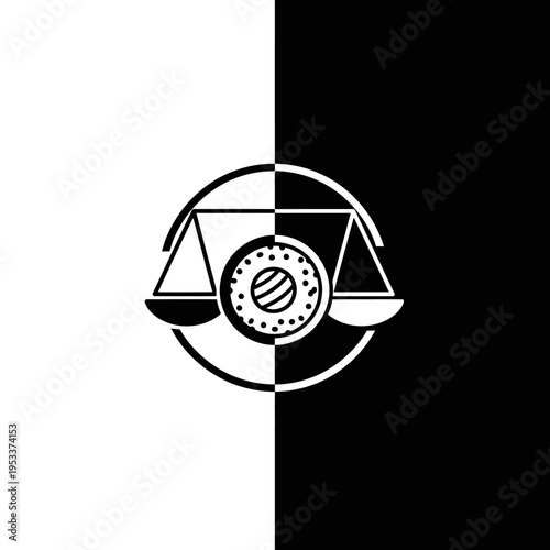 Scales of Justice Symbol with Circular Design.