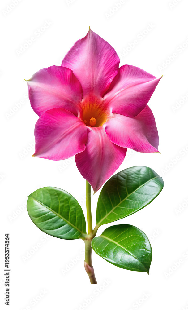 Obraz premium Exquisite Dipladenia Flower showcasing its vibrant pink petals and lush green leaves