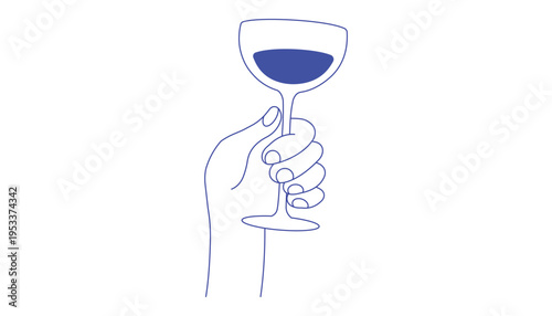 Hand Holding Wine Glass Side View Minimal Line Art Illustration