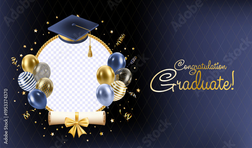 Realistic Blue graduate caps set. 3D Graduation Doctoral hat.