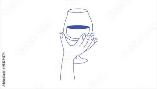 Hands Holding Wine Glass Minimal Line Art Illustration