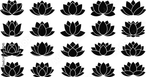 Black lotus flowers on white background symbols