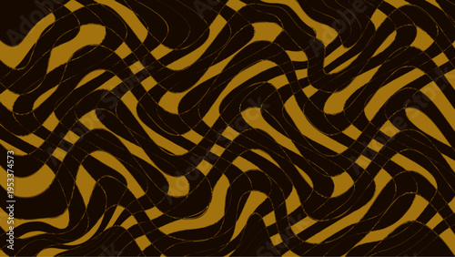 abstract golden brown wavy pattern with interlocking curved lines creating rhythmic optical illusion and fluid geometry