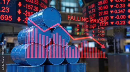 Oil crisis global market panic with falling prices and red stock chart decline
