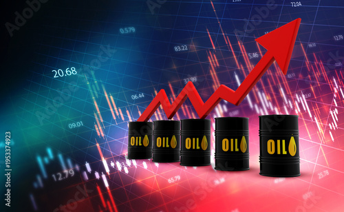 Increasing oil price, high price of oil, Crude oil Barrel with Arrow up. 3d render