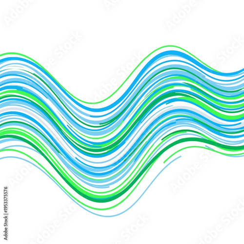 Dynamic Wavy Lines Abstract Design Element in Blue and Green Tones.