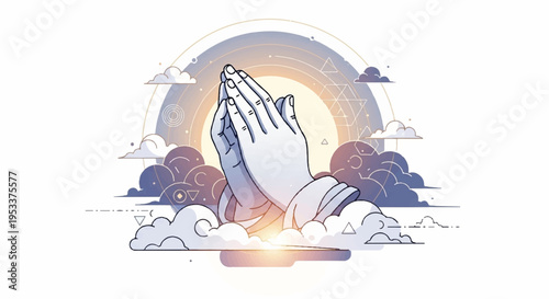 Hands clasped in prayer with sun and rainbow in background symbolizing hope and spirituality in nature