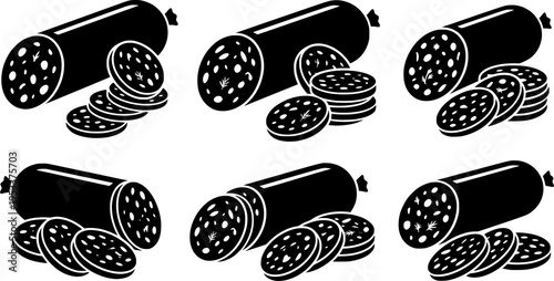 sliced sausage salami with herbs hand drawn
