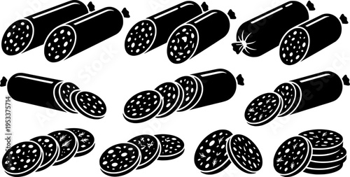 sliced sausage salami with herbs hand drawn
