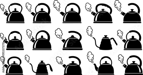 classic whistling kettle with steam spout hand drawn in vintage style
