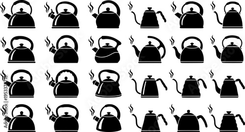 classic whistling kettle with steam spout hand drawn in vintage style
