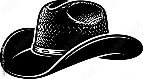 Black and white cowboy hat illustration with detailed texture. Vector illustration
