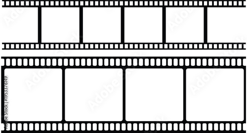 Grunge film strip icon set with vintage texture, distressed cinema frame collection, retro movie reel design group, old photography strip , analog media element for creative projects.