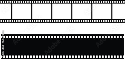 Grunge film strip icon set with vintage texture, distressed cinema frame collection, retro movie reel design group, old photography strip , analog media element for creative projects.