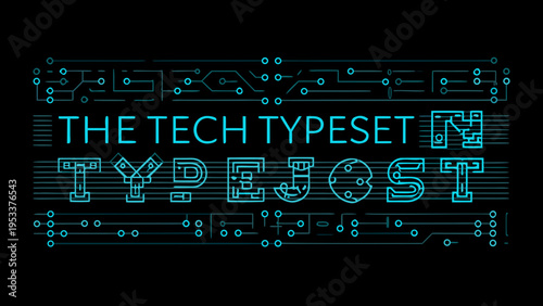Abstract digital typography with circuit board elements and the text the tech typeset