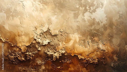 Abstract landscape with rough, textured surface, employing browns and beiges suggesting a desert or eroded rock formations